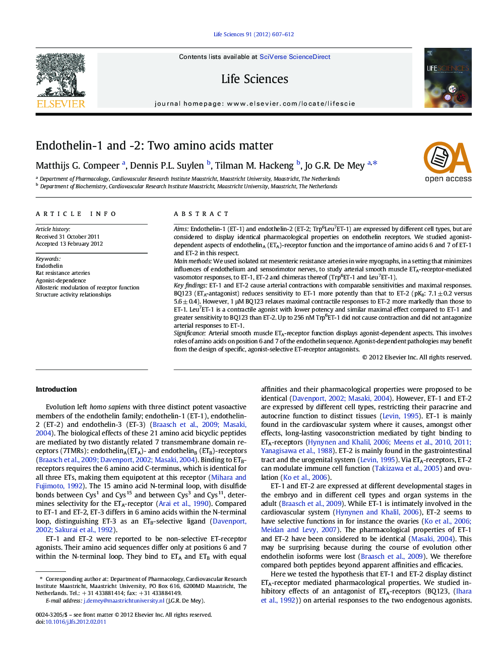 Endothelin-1 and -2: Two amino acids matter