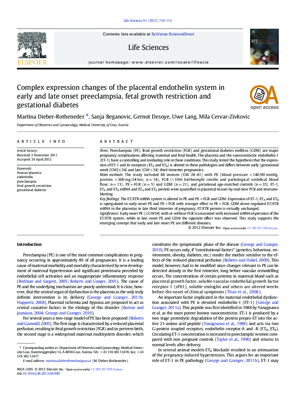 Complex expression changes of the placental endothelin system in early and late onset preeclampsia, fetal growth restriction and gestational diabetes