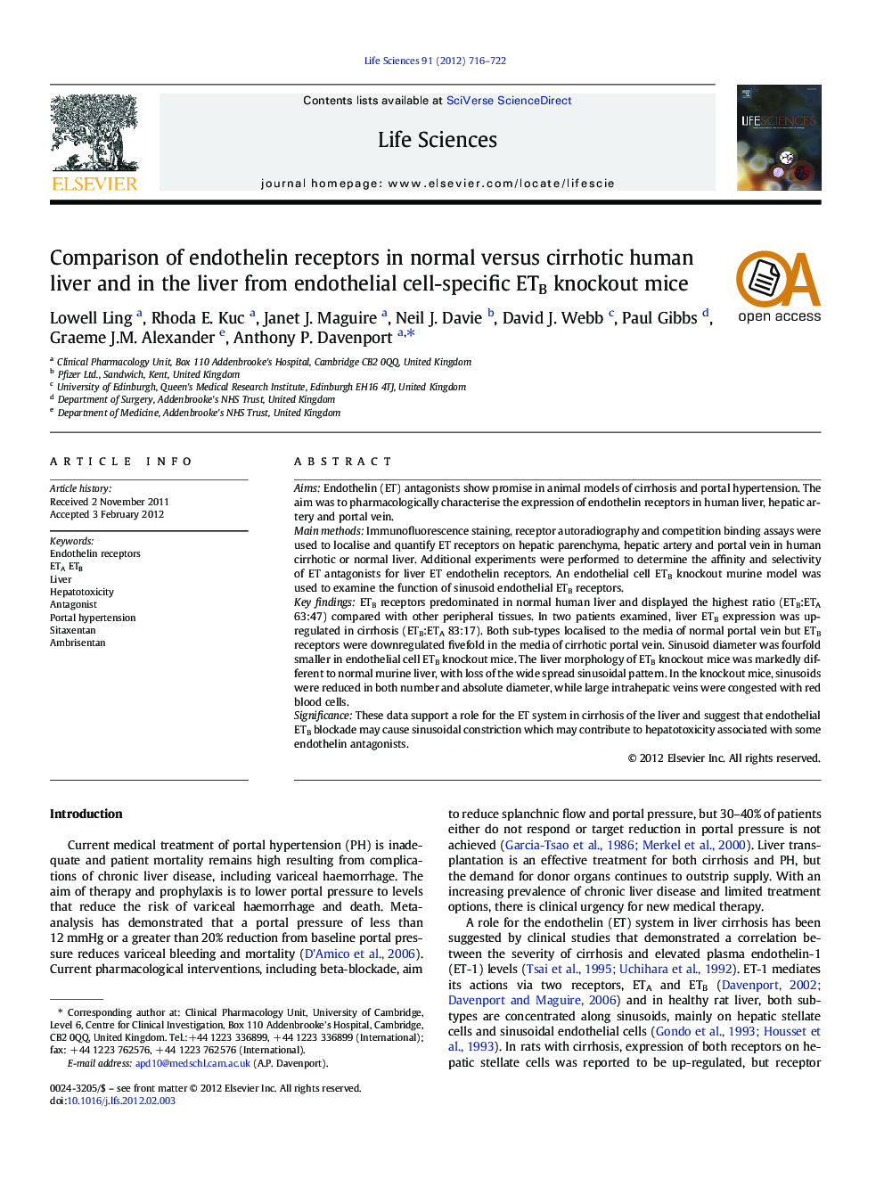 Comparison of endothelin receptors in normal versus cirrhotic human liver and in the liver from endothelial cell-specific ETB knockout mice