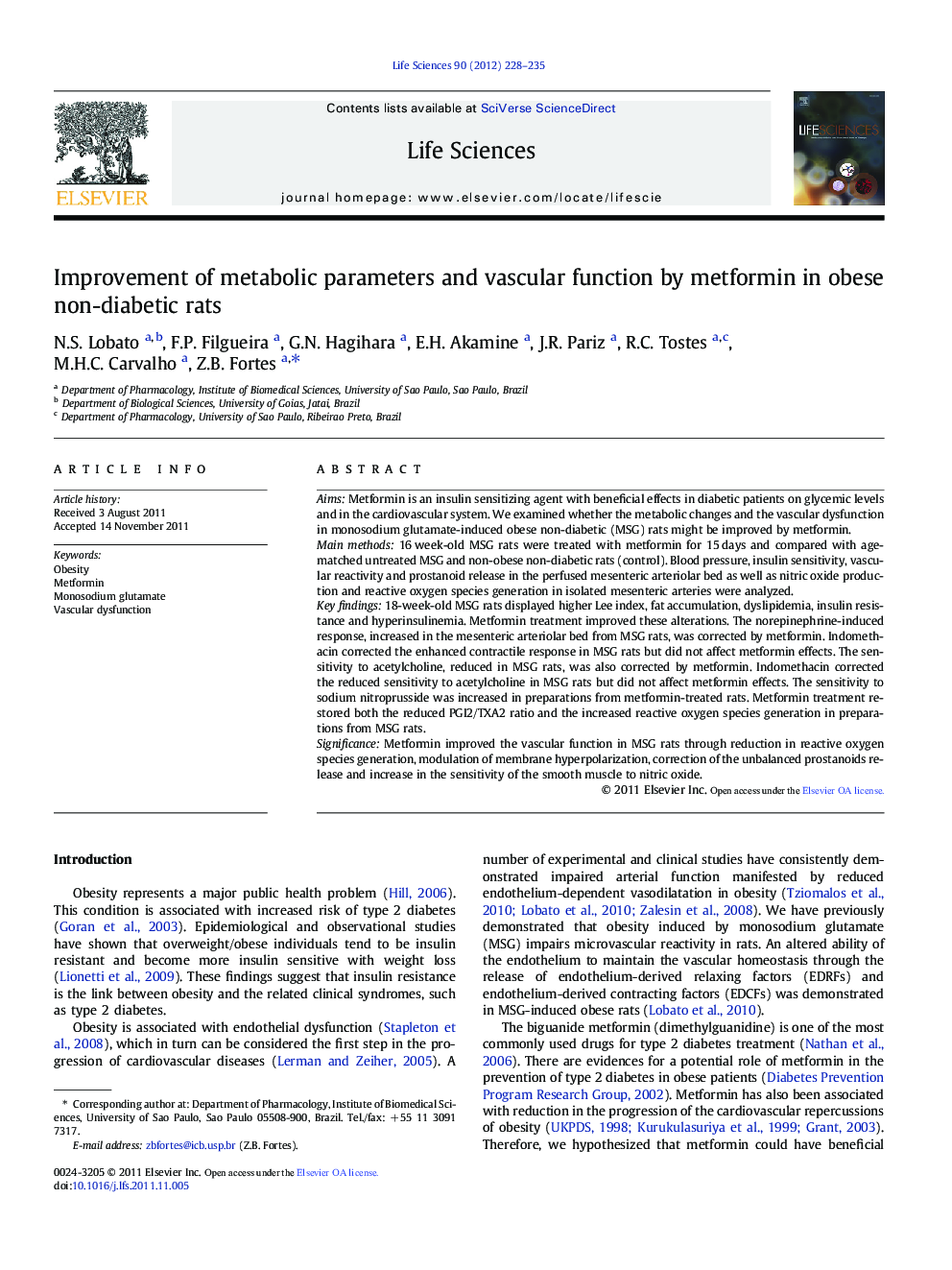 Improvement of metabolic parameters and vascular function by metformin in obese non-diabetic rats