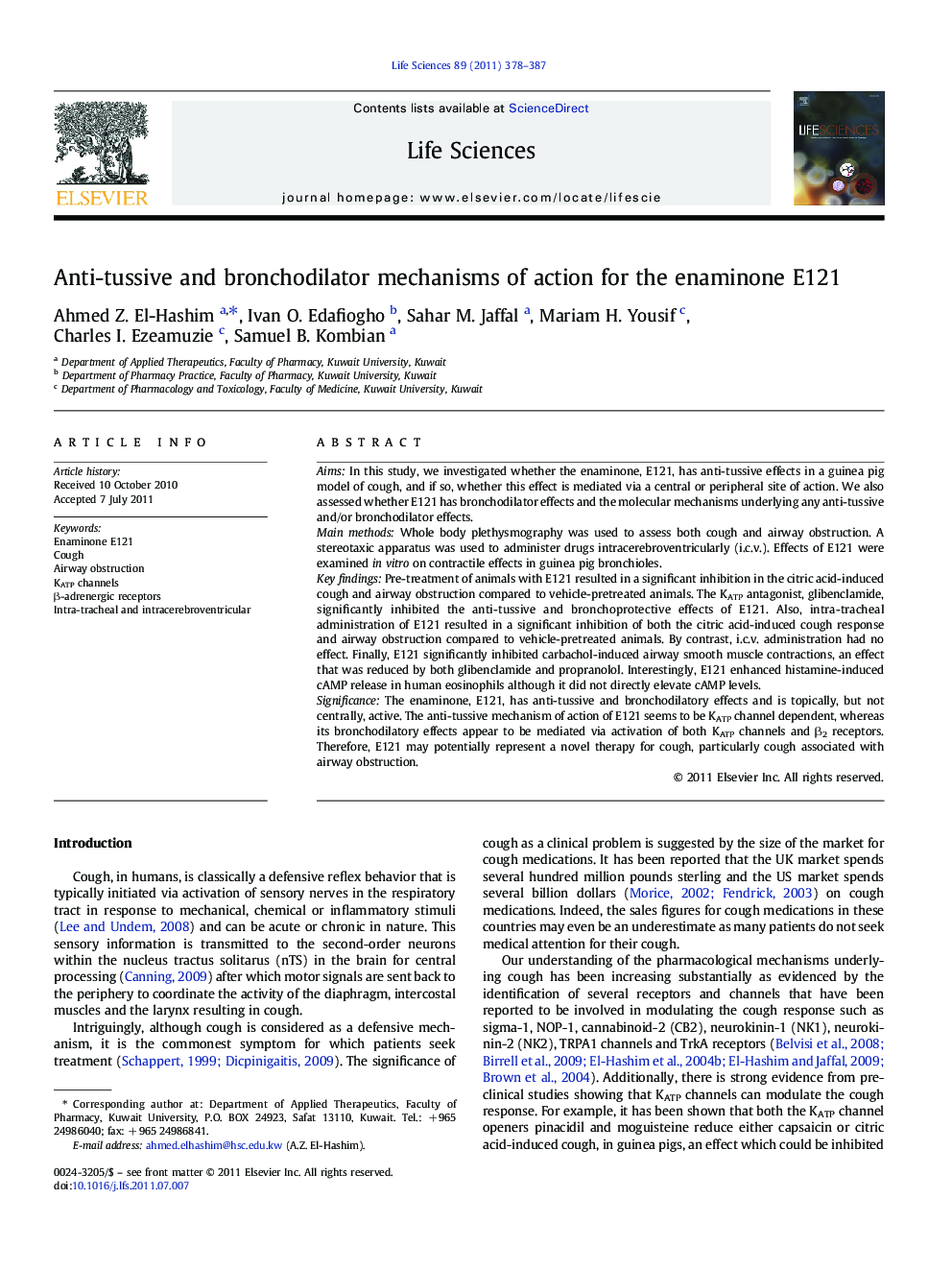 Anti-tussive and bronchodilator mechanisms of action for the enaminone E121