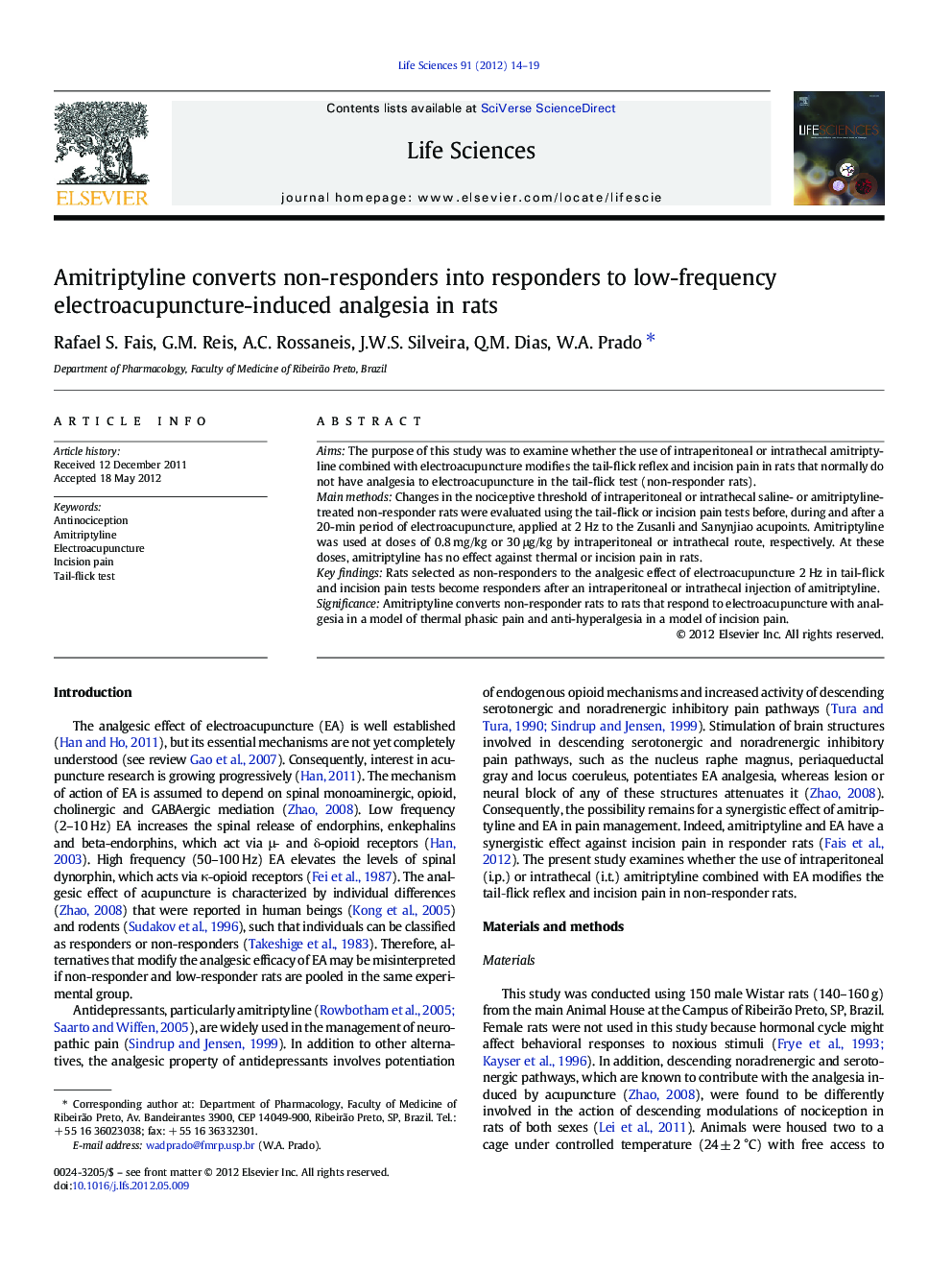 Amitriptyline converts non-responders into responders to low-frequency electroacupuncture-induced analgesia in rats