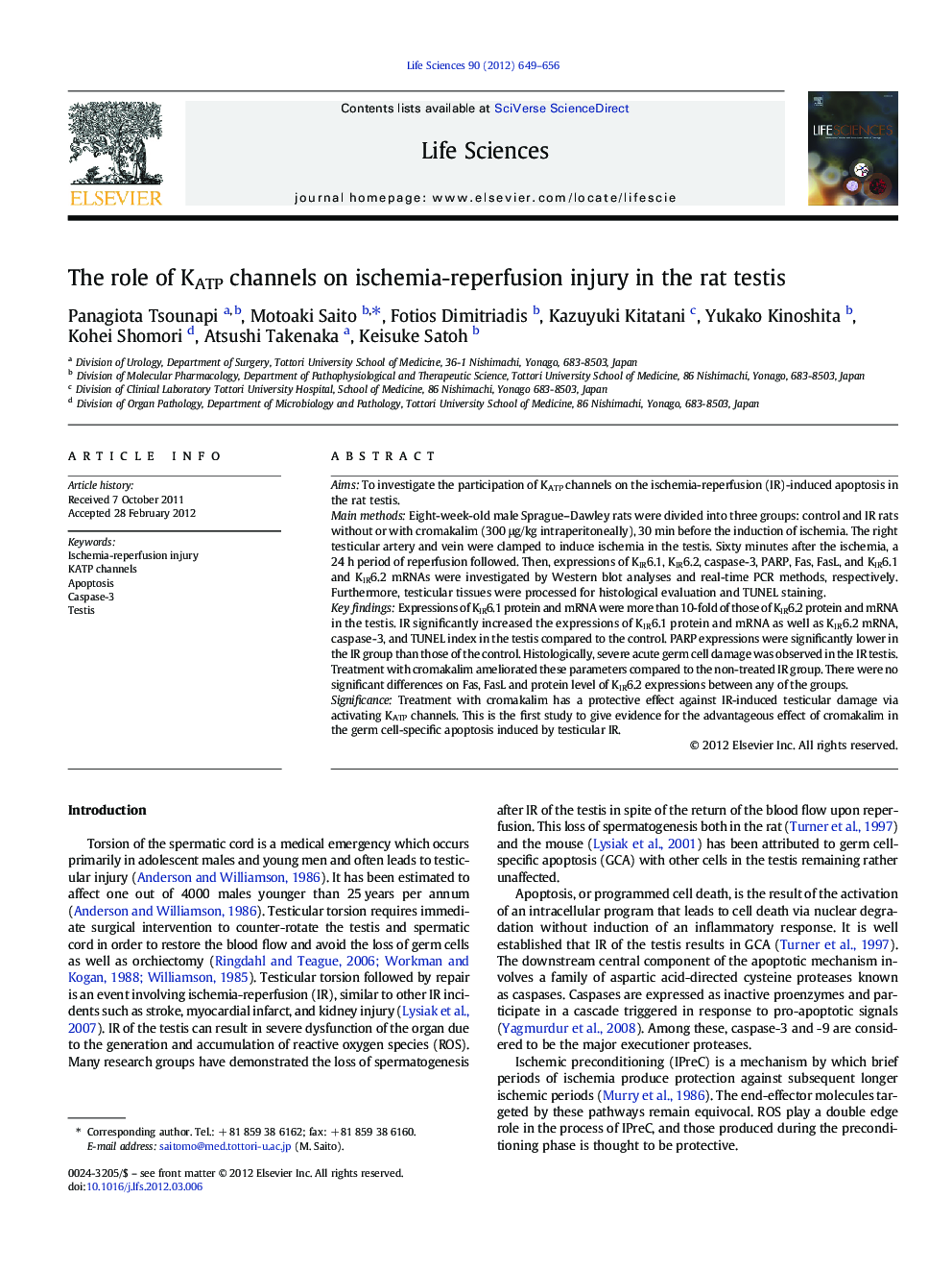 The role of KATP channels on ischemia-reperfusion injury in the rat testis