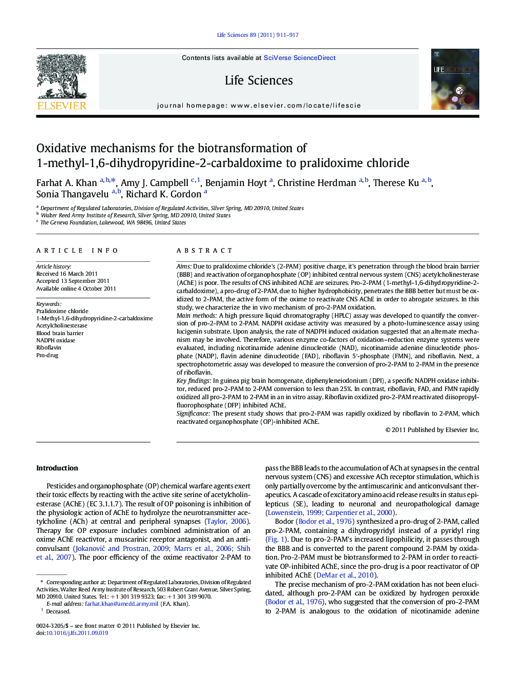 Oxidative mechanisms for the biotransformation of 1-methyl-1,6-dihydropyridine-2-carbaldoxime to pralidoxime chloride