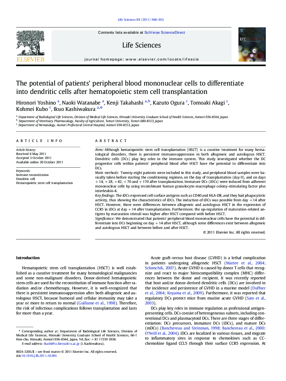 The potential of patients' peripheral blood mononuclear cells to differentiate into dendritic cells after hematopoietic stem cell transplantation