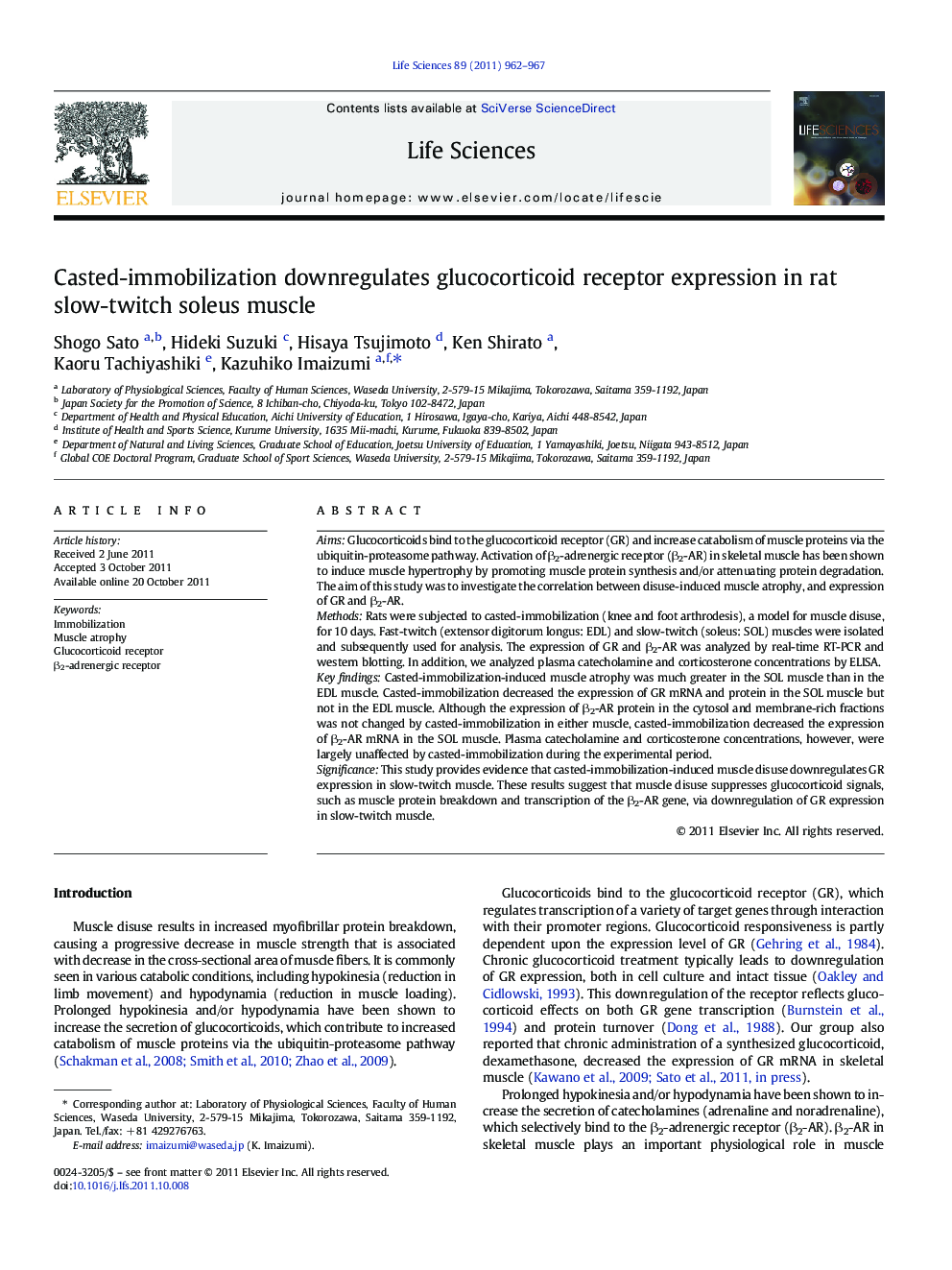 Casted-immobilization downregulates glucocorticoid receptor expression in rat slow-twitch soleus muscle