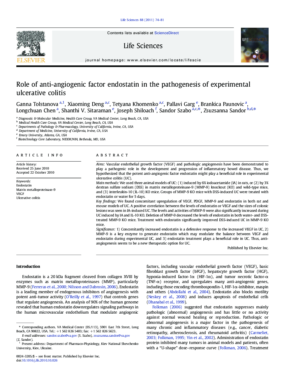 Role of anti-angiogenic factor endostatin in the pathogenesis of experimental ulcerative colitis