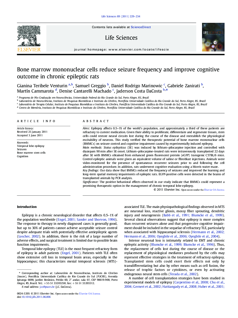 Bone marrow mononuclear cells reduce seizure frequency and improve cognitive outcome in chronic epileptic rats