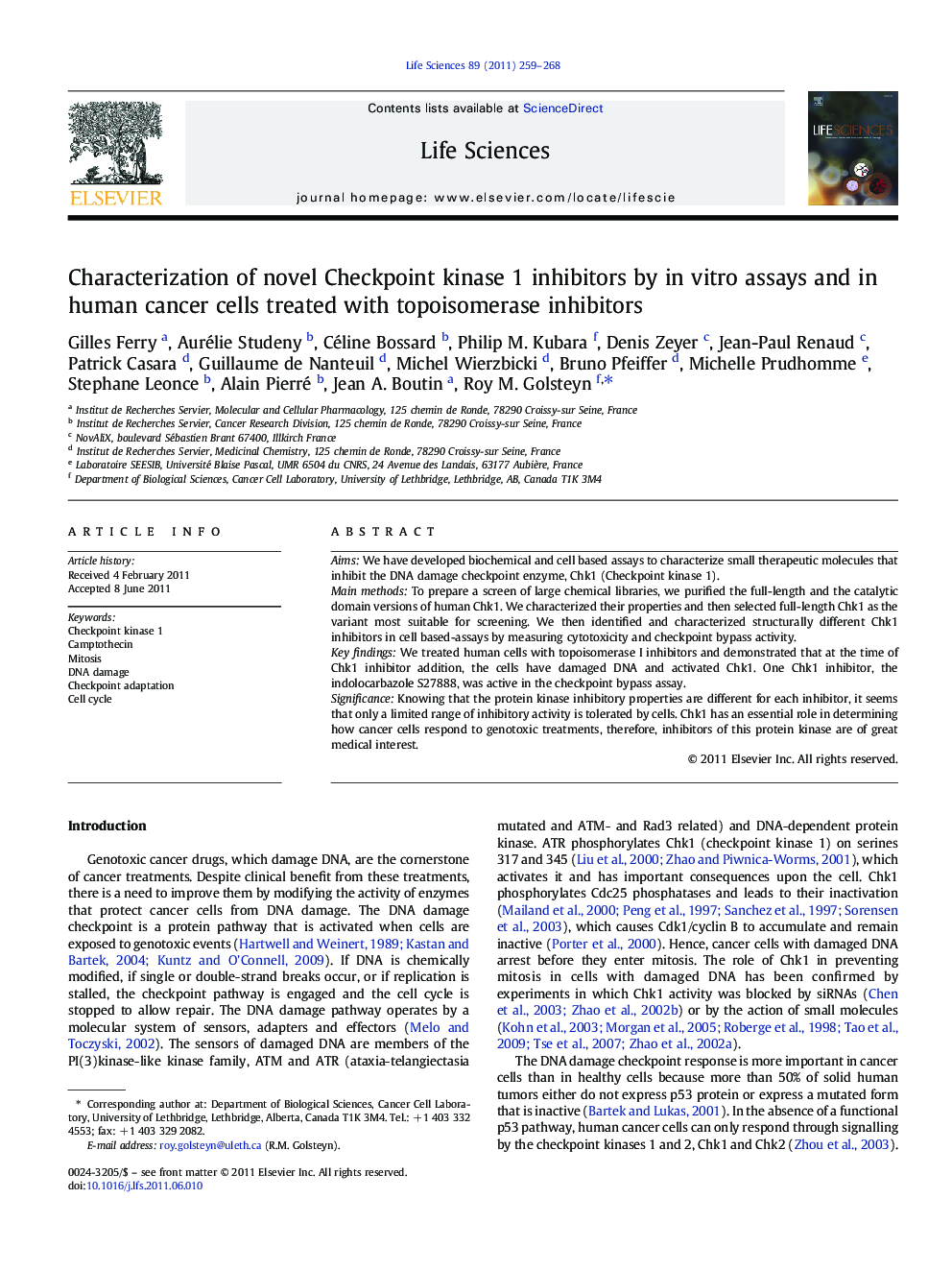 Characterization of novel Checkpoint kinase 1 inhibitors by in vitro assays and in human cancer cells treated with topoisomerase inhibitors