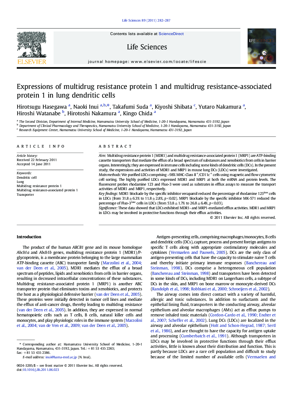 Expressions of multidrug resistance protein 1 and multidrug resistance-associated protein 1 in lung dendritic cells