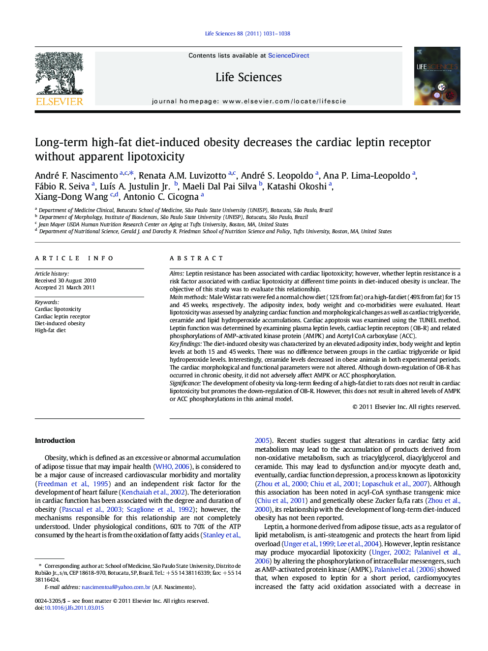 Long-term high-fat diet-induced obesity decreases the cardiac leptin receptor without apparent lipotoxicity