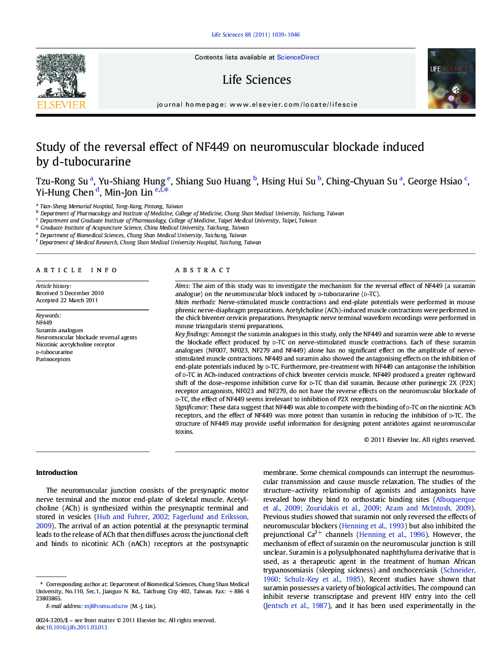 Study of the reversal effect of NF449 on neuromuscular blockade induced by d-tubocurarine