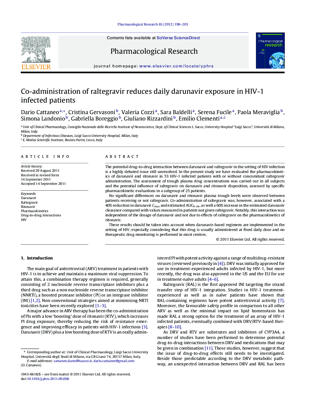 Co-administration of raltegravir reduces daily darunavir exposure in HIV-1 infected patients