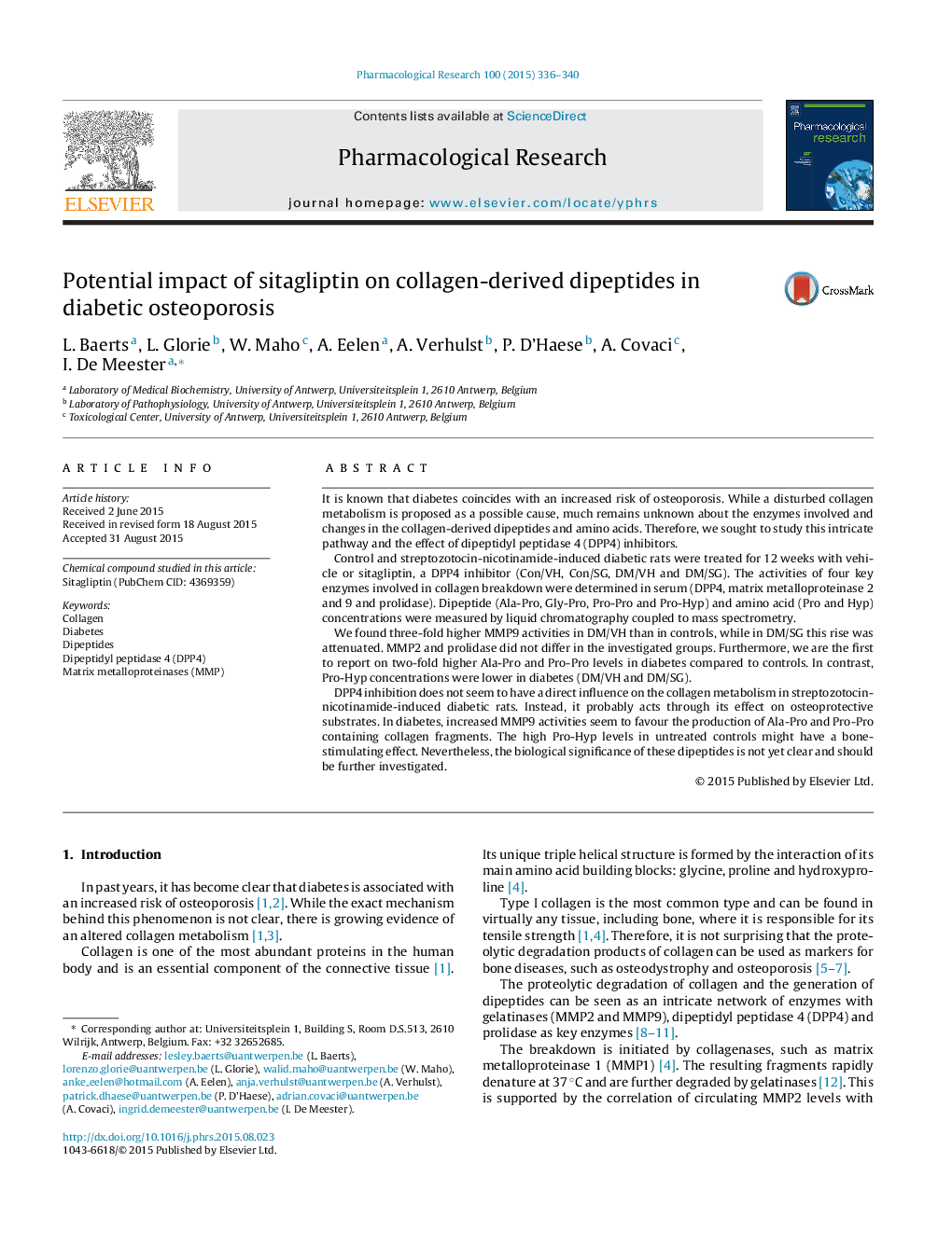 Potential impact of sitagliptin on collagen-derived dipeptides in diabetic osteoporosis