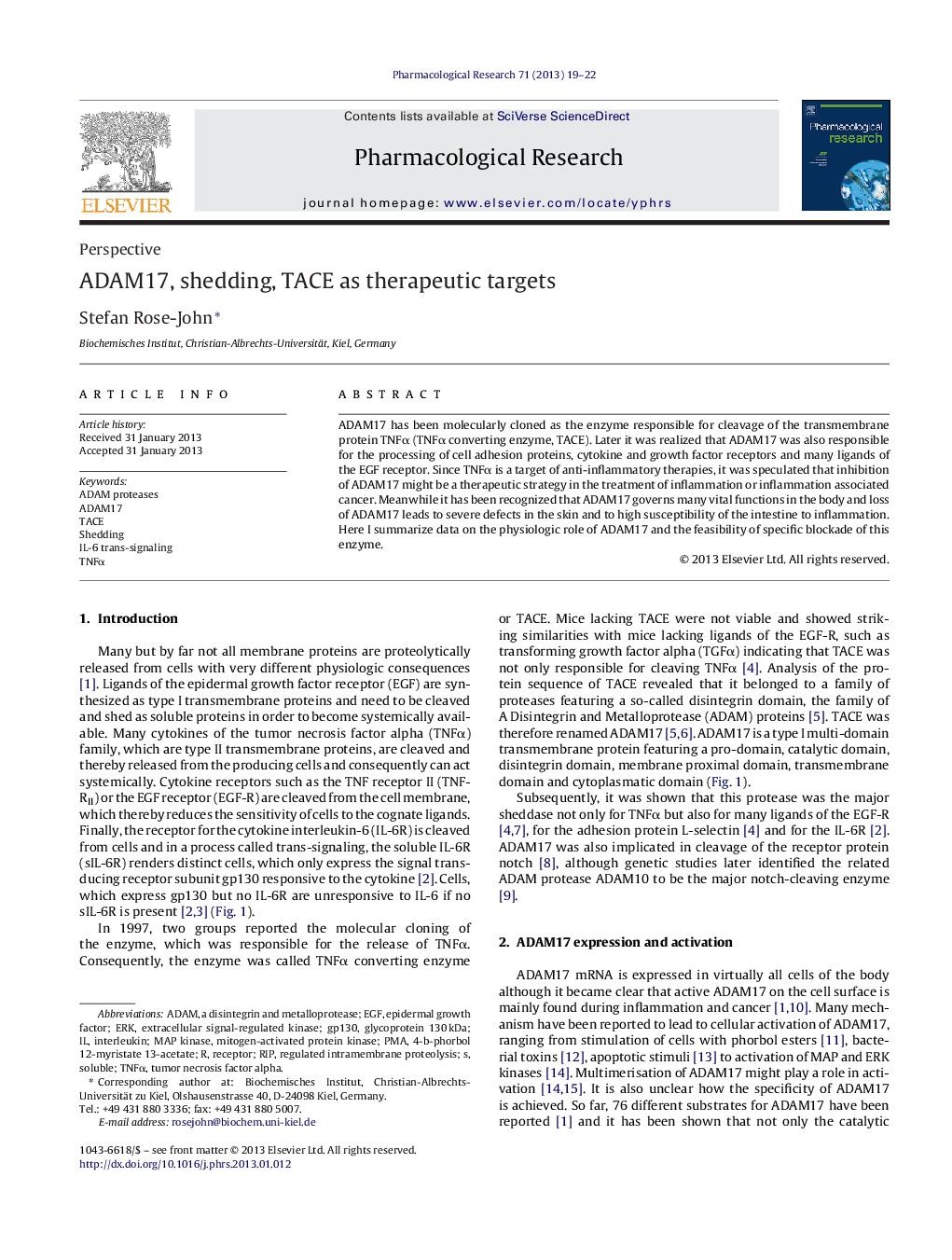 ADAM17, shedding, TACE as therapeutic targets