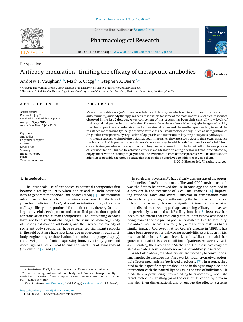 PerspectiveAntibody modulation: Limiting the efficacy of therapeutic antibodies