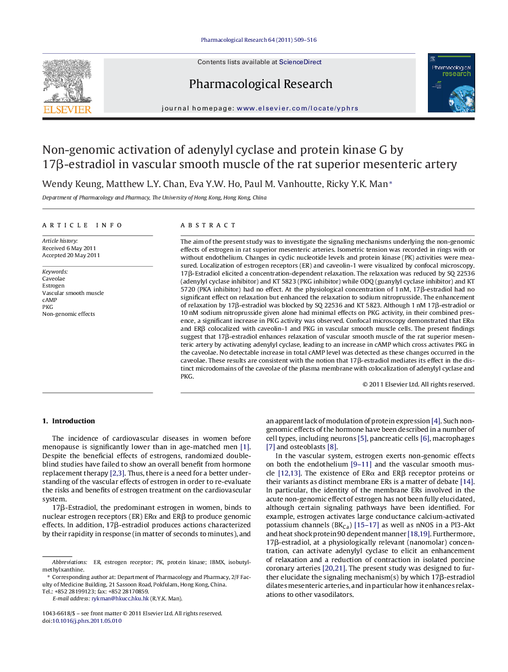 Non-genomic activation of adenylyl cyclase and protein kinase G by 17Î²-estradiol in vascular smooth muscle of the rat superior mesenteric artery