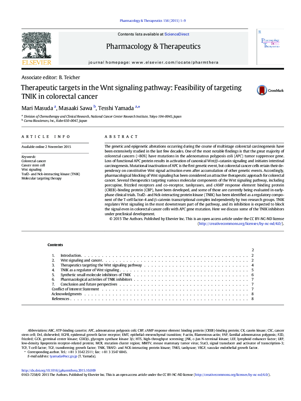 Therapeutic targets in the Wnt signaling pathway: Feasibility of targeting TNIK in colorectal cancer