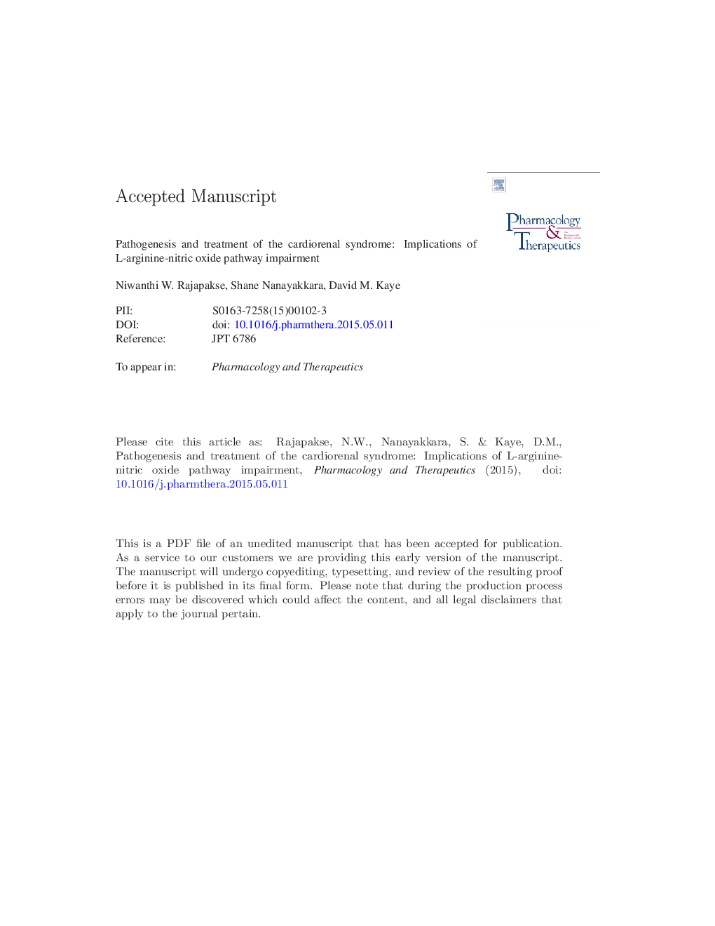 Pathogenesis and treatment of the cardiorenal syndrome: Implications of L-arginine-nitric oxide pathway impairment