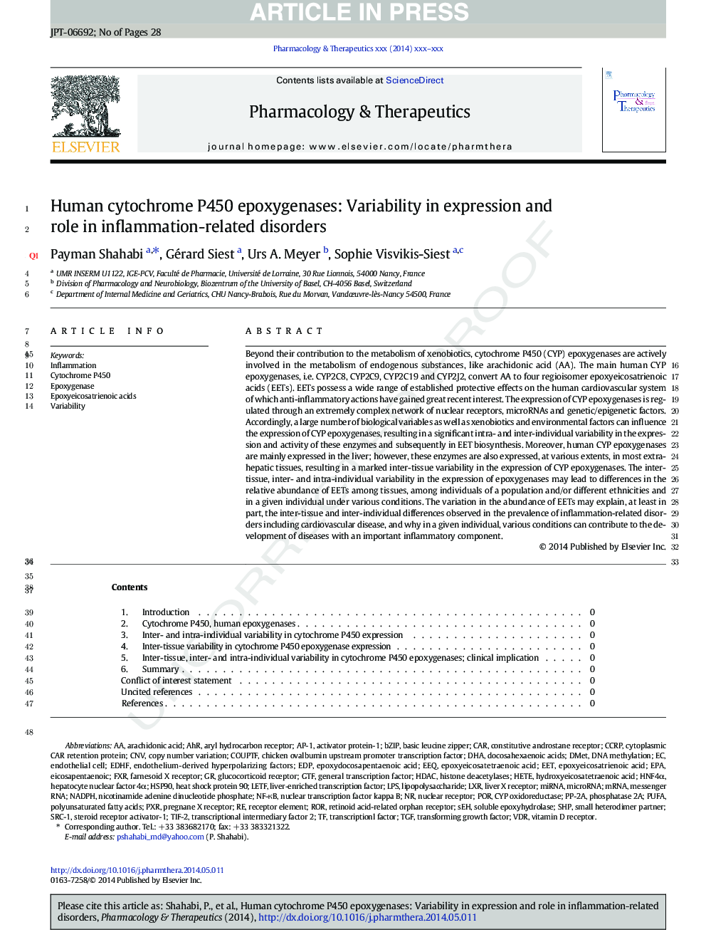 Human cytochrome P450 epoxygenases: Variability in expression and role in inflammation-related disorders