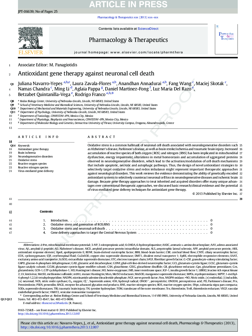 Antioxidant gene therapy against neuronal cell death