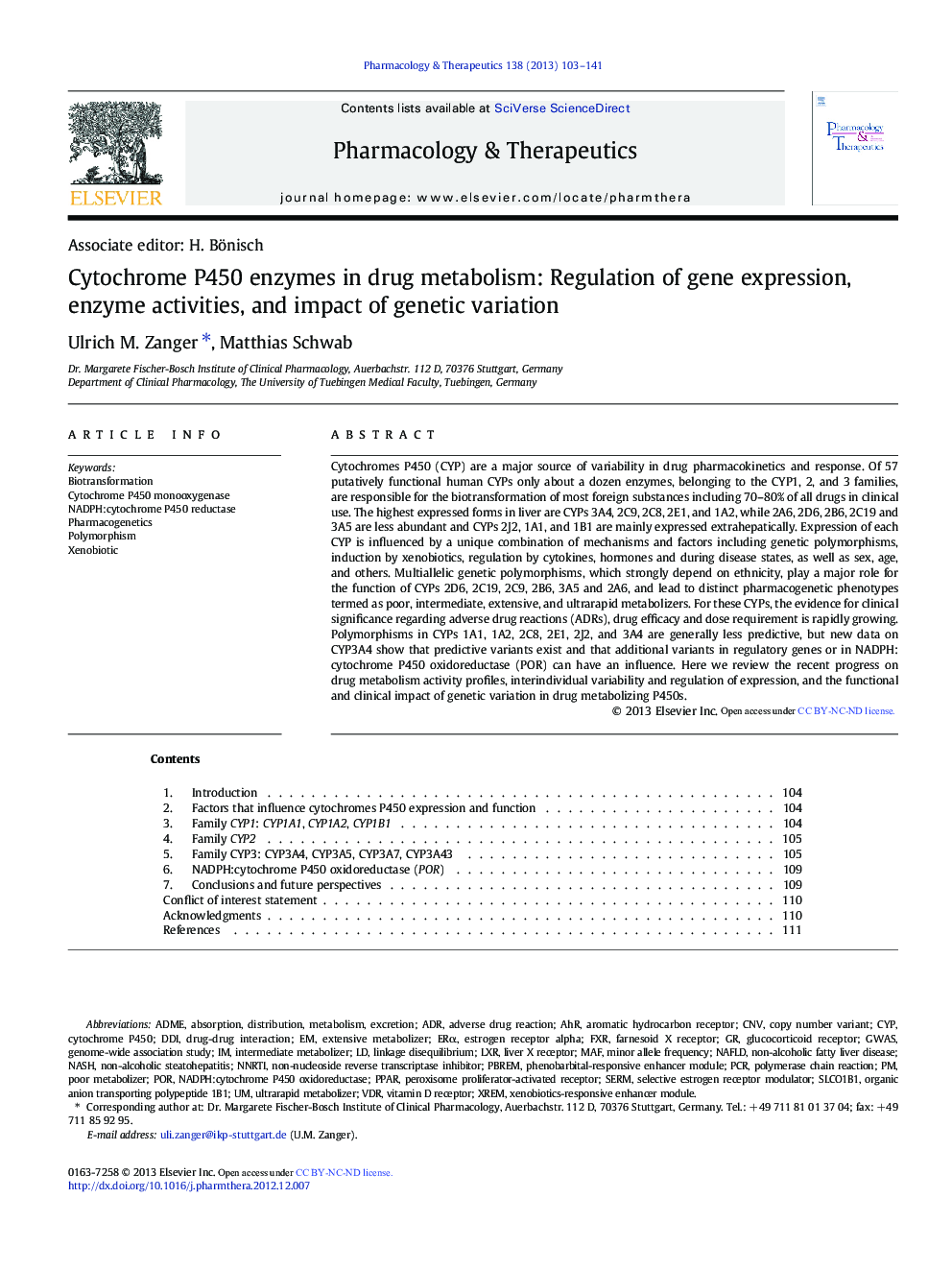 Cytochrome P450 enzymes in drug metabolism: Regulation of gene expression, enzyme activities, and impact of genetic variation