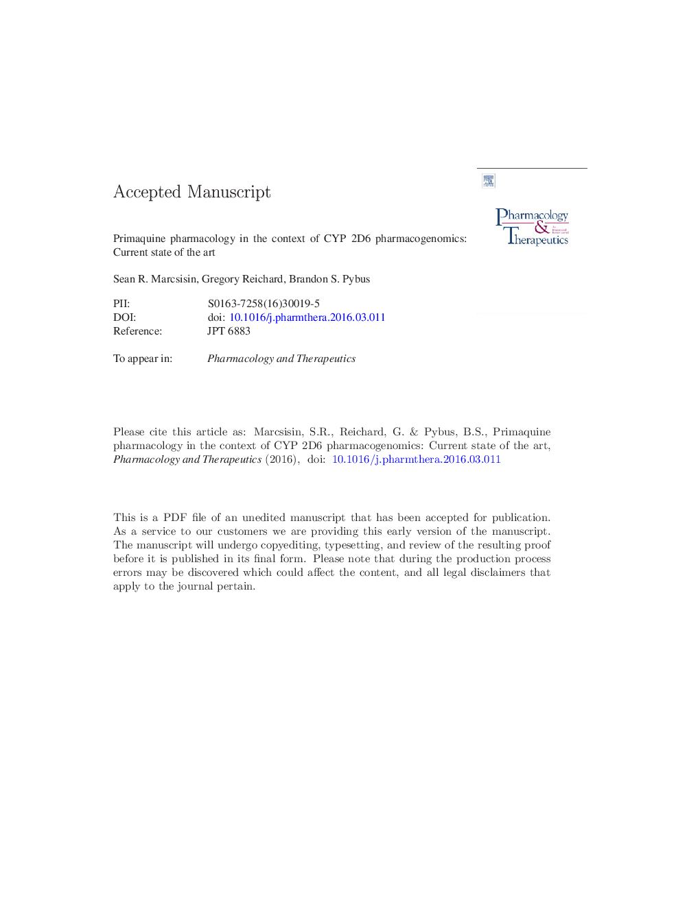 Primaquine pharmacology in the context of CYP 2D6 pharmacogenomics: Current state of the art