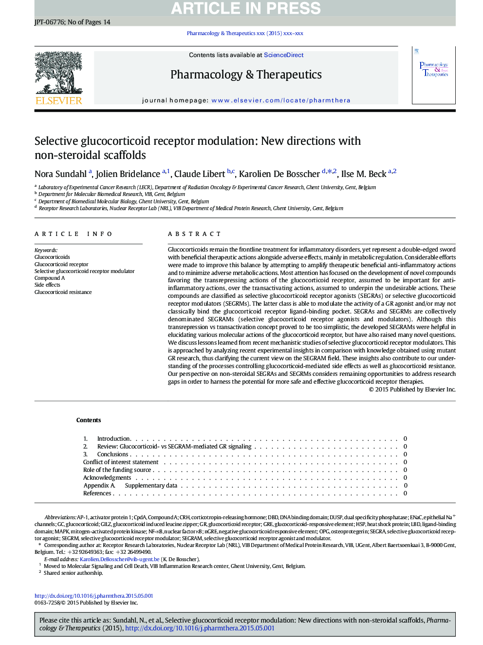 Selective glucocorticoid receptor modulation: New directions with non-steroidal scaffolds
