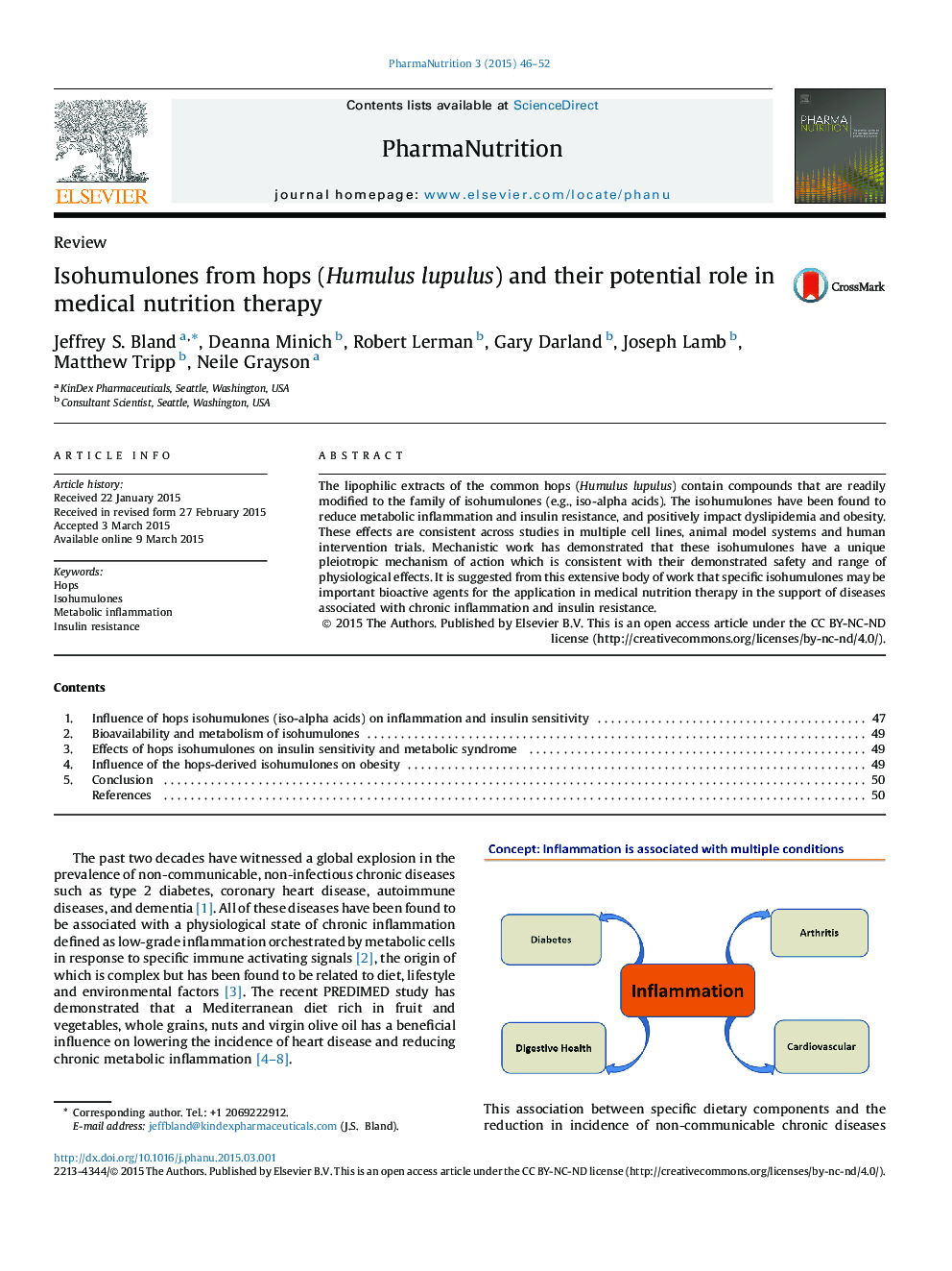 Isohumulones from hops (Humulus lupulus) and their potential role in medical nutrition therapy