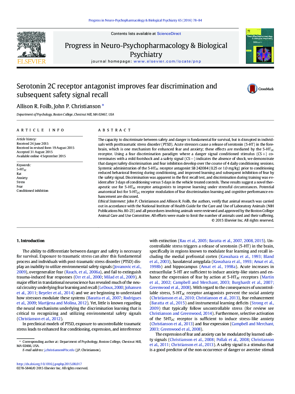 Serotonin 2C receptor antagonist improves fear discrimination and subsequent safety signal recall