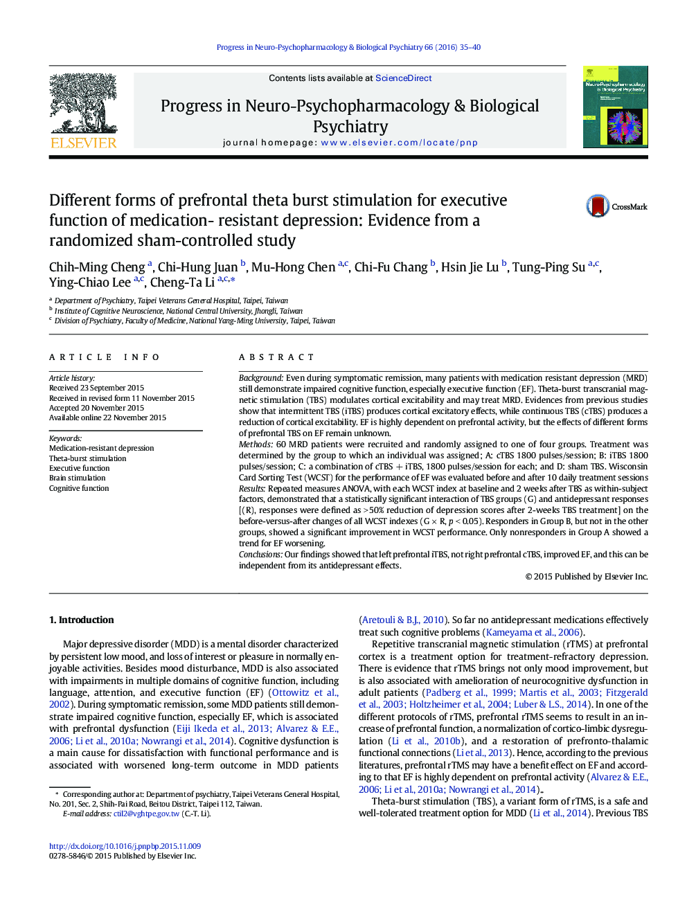 Different forms of prefrontal theta burst stimulation for executive function of medication- resistant depression: Evidence from a randomized sham-controlled study