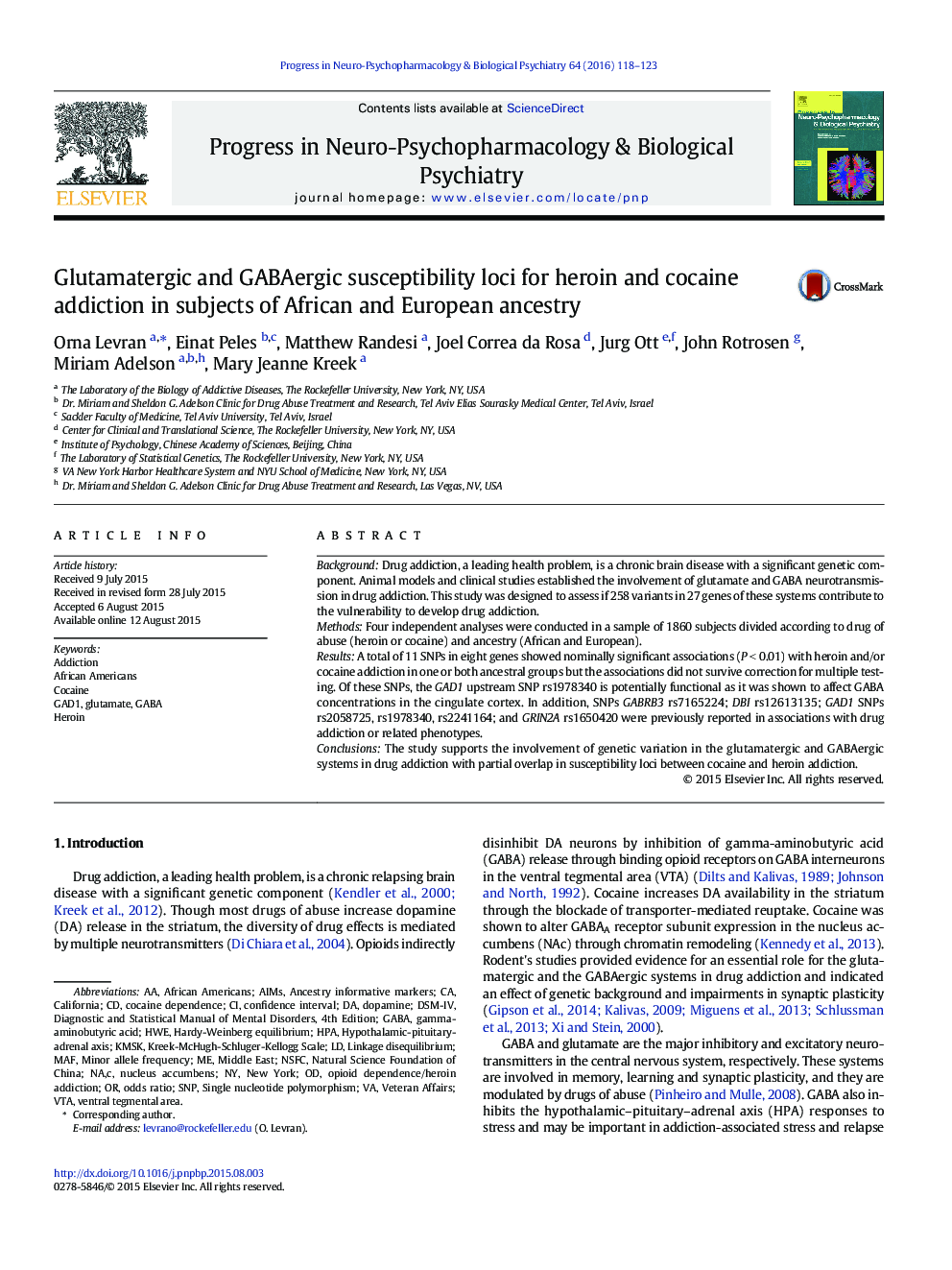 Glutamatergic and GABAergic susceptibility loci for heroin and cocaine addiction in subjects of African and European ancestry