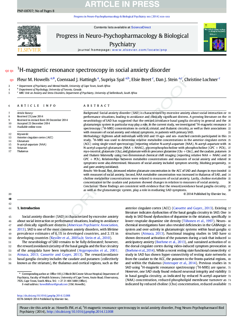 1H-magnetic resonance spectroscopy in social anxiety disorder