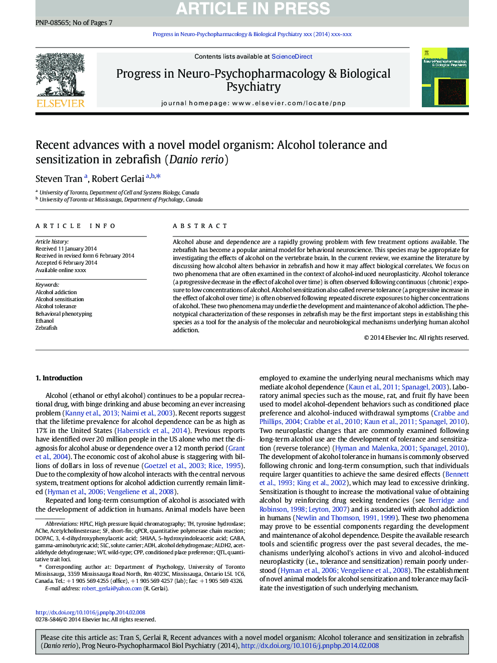 Recent advances with a novel model organism: Alcohol tolerance and sensitization in zebrafish (Danio rerio)