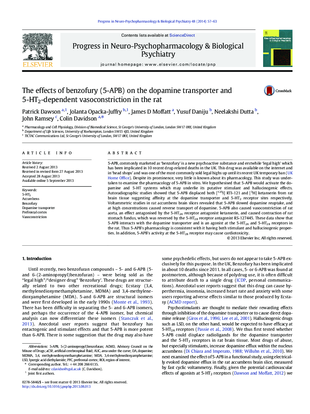 The effects of benzofury (5-APB) on the dopamine transporter and 5-HT2-dependent vasoconstriction in the rat