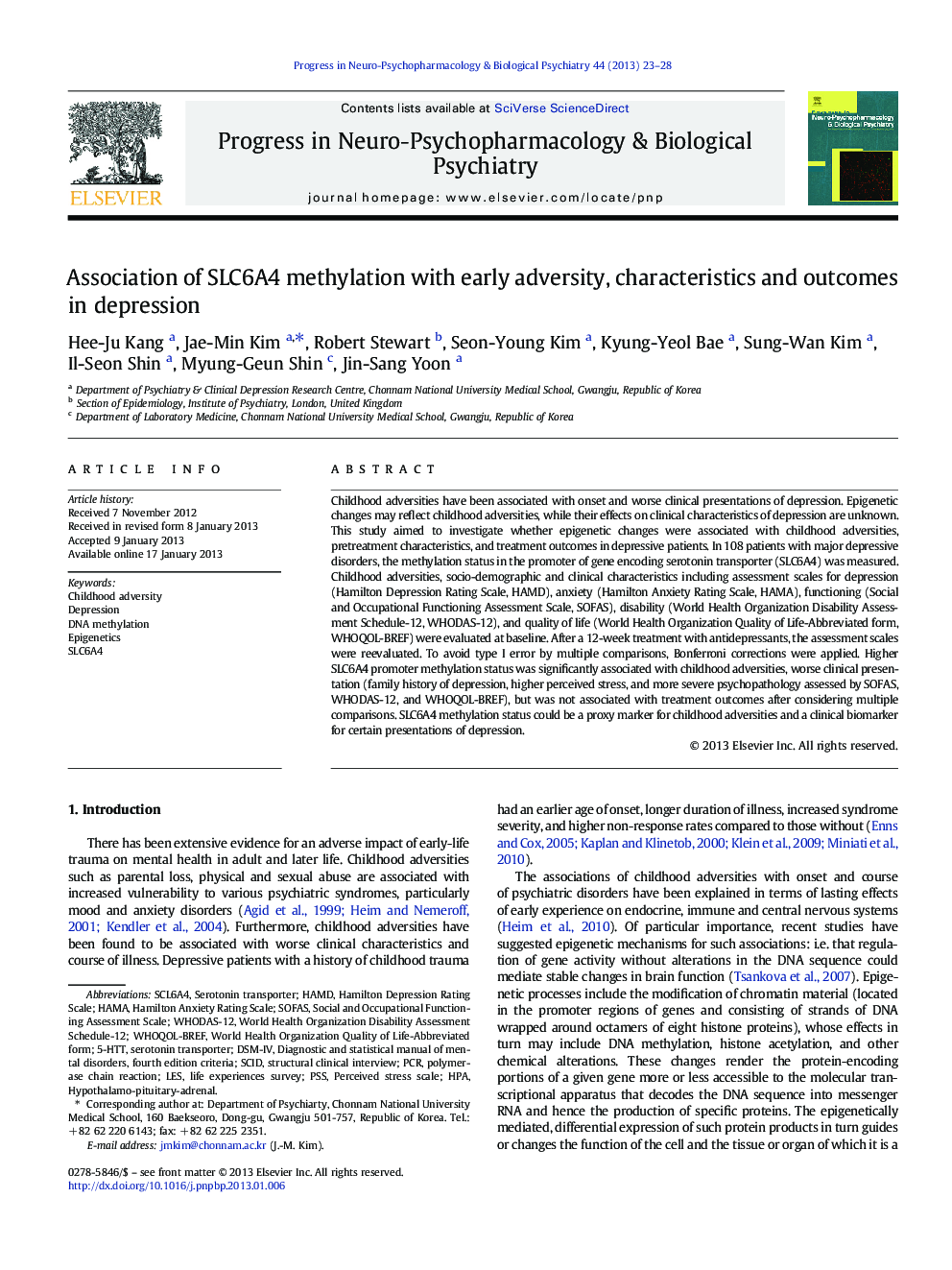 Association of SLC6A4 methylation with early adversity, characteristics and outcomes in depression