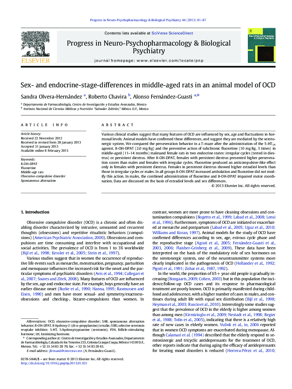 Sex- and endocrine-stage-differences in middle-aged rats in an animal model of OCD