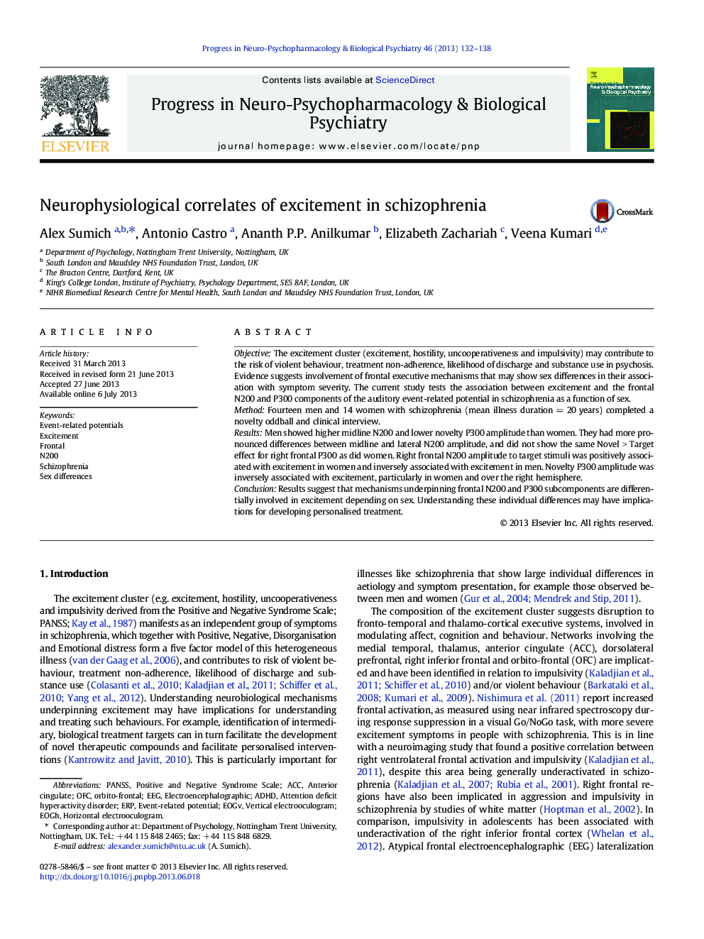 Neurophysiological correlates of excitement in schizophrenia