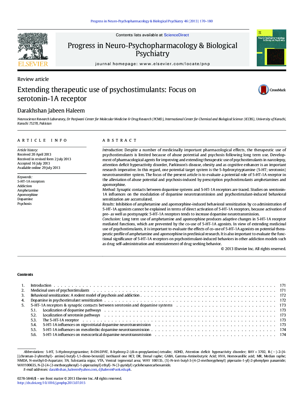 Extending therapeutic use of psychostimulants: Focus on serotonin-1A receptor