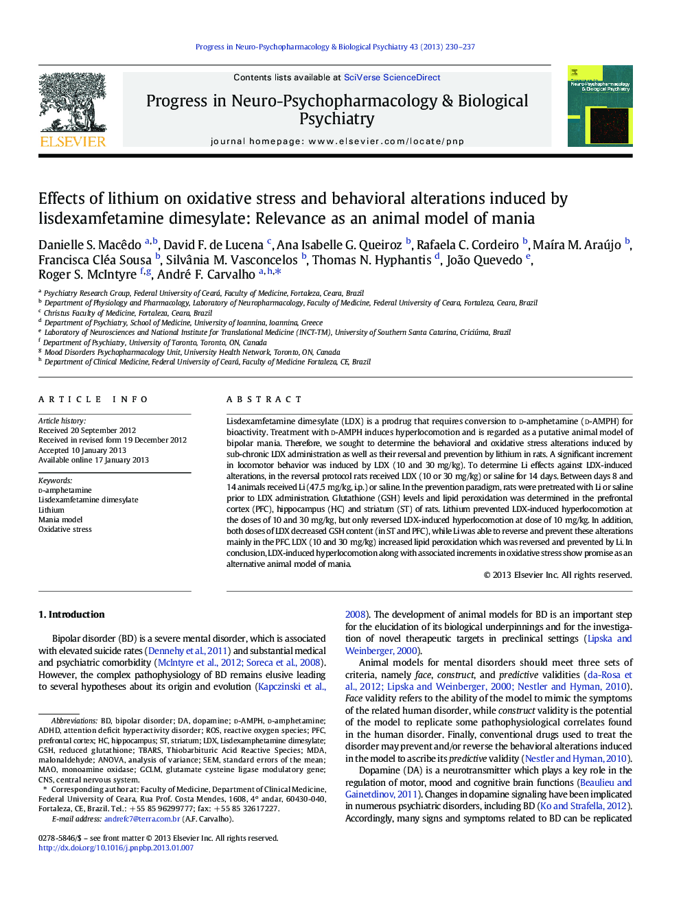 Effects of lithium on oxidative stress and behavioral alterations induced by lisdexamfetamine dimesylate: Relevance as an animal model of mania