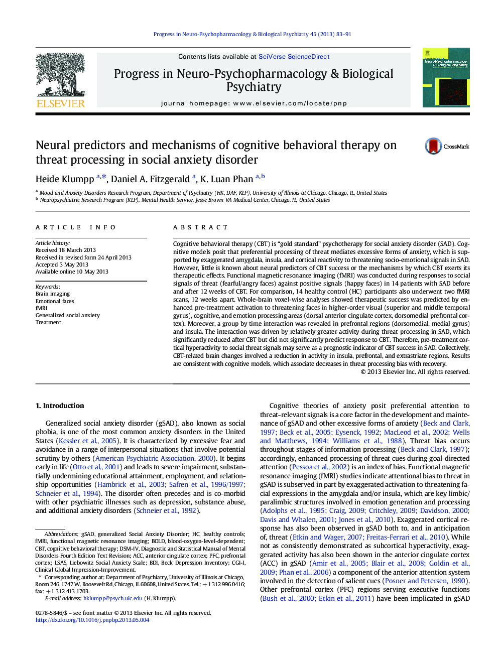 Neural predictors and mechanisms of cognitive behavioral therapy on threat processing in social anxiety disorder