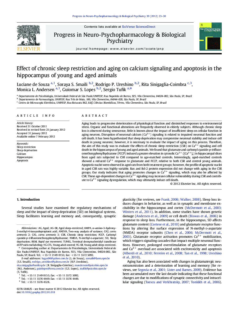 Effect of chronic sleep restriction and aging on calcium signaling and apoptosis in the hippocampus of young and aged animals