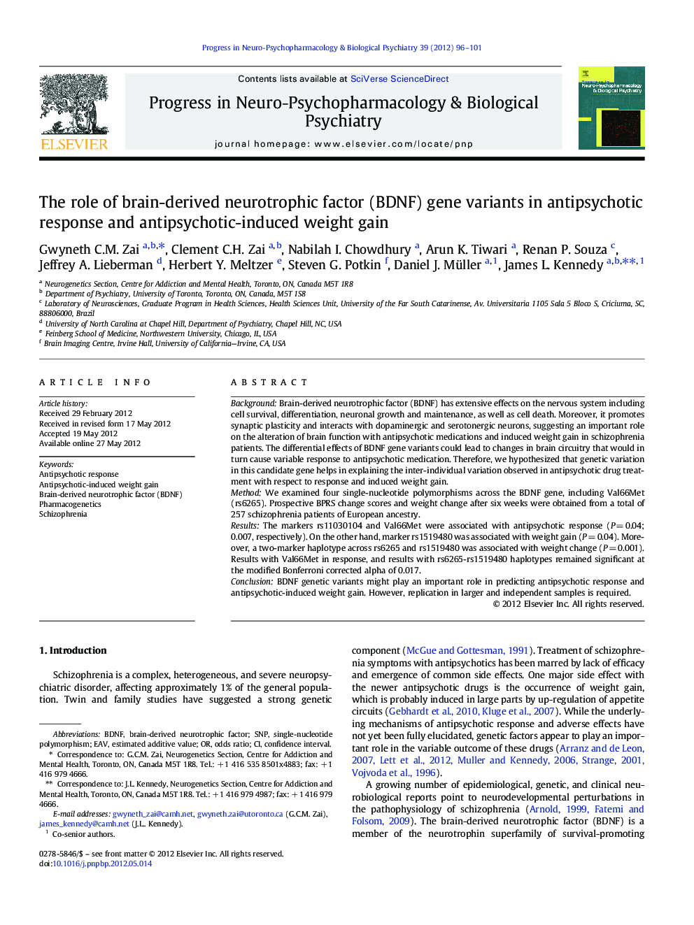 عکس صفحه اول مقاله: The role of brain-derived neurotrophic factor (BDNF) gene variants in antipsychotic response and antipsychotic-induced weight gain The role of brain-derived neurotrophic factor (BDNF) gene variants in antipsychotic response and antipsychotic-induced weight gain