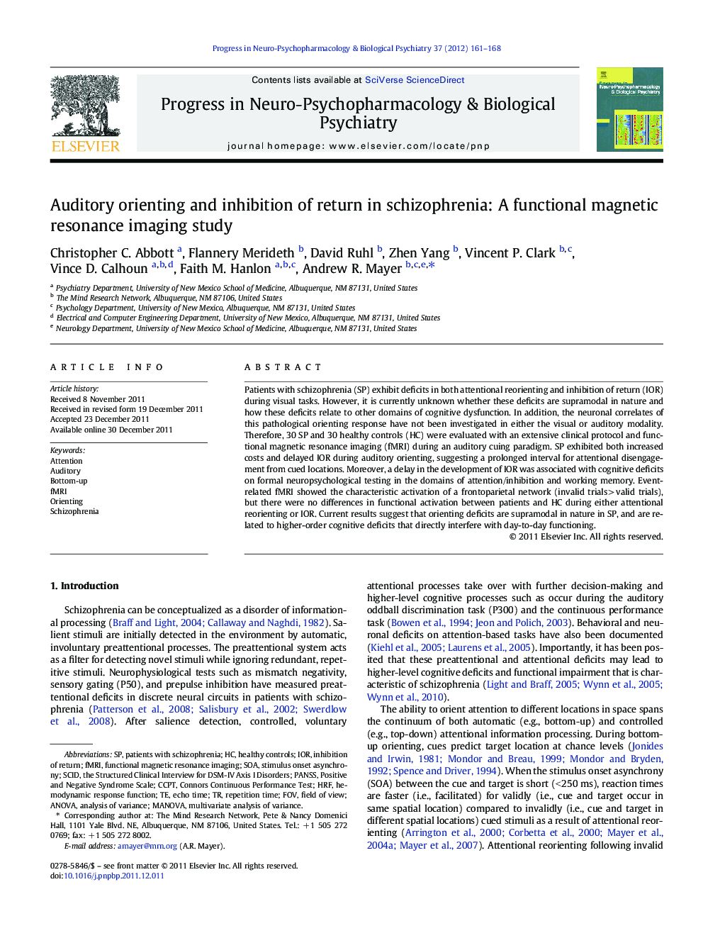 Auditory orienting and inhibition of return in schizophrenia: A functional magnetic resonance imaging study