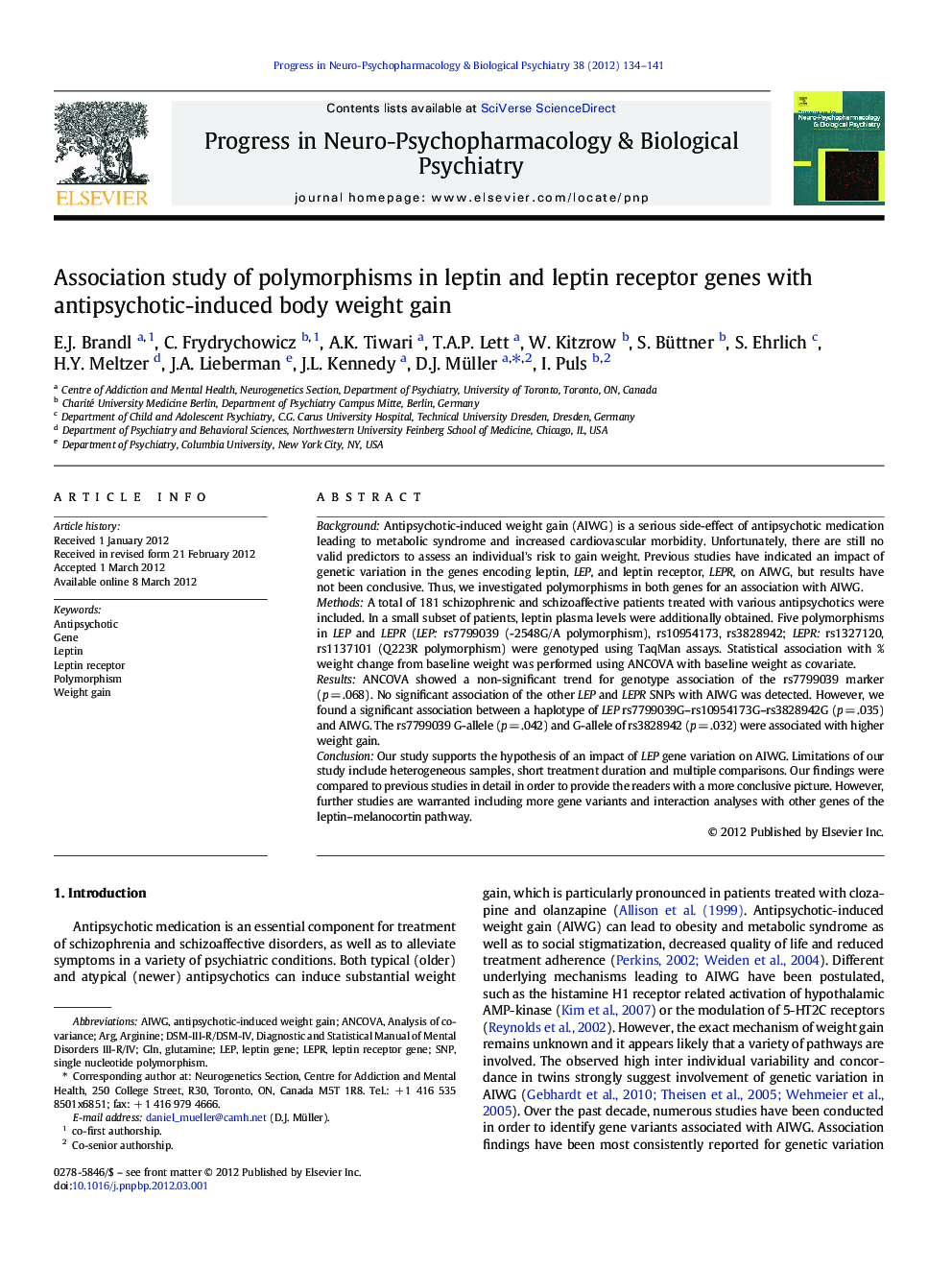 Association study of polymorphisms in leptin and leptin receptor genes with antipsychotic-induced body weight gain