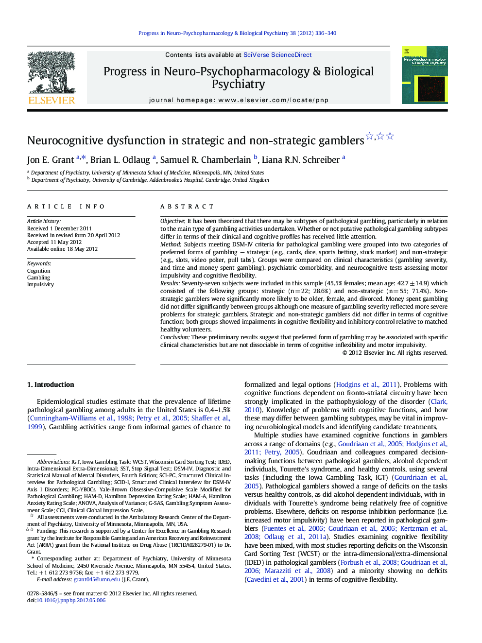 عکس صفحه اول مقاله: Neurocognitive dysfunction in strategic and non-strategic gamblers Neurocognitive dysfunction in strategic and non-strategic gamblers