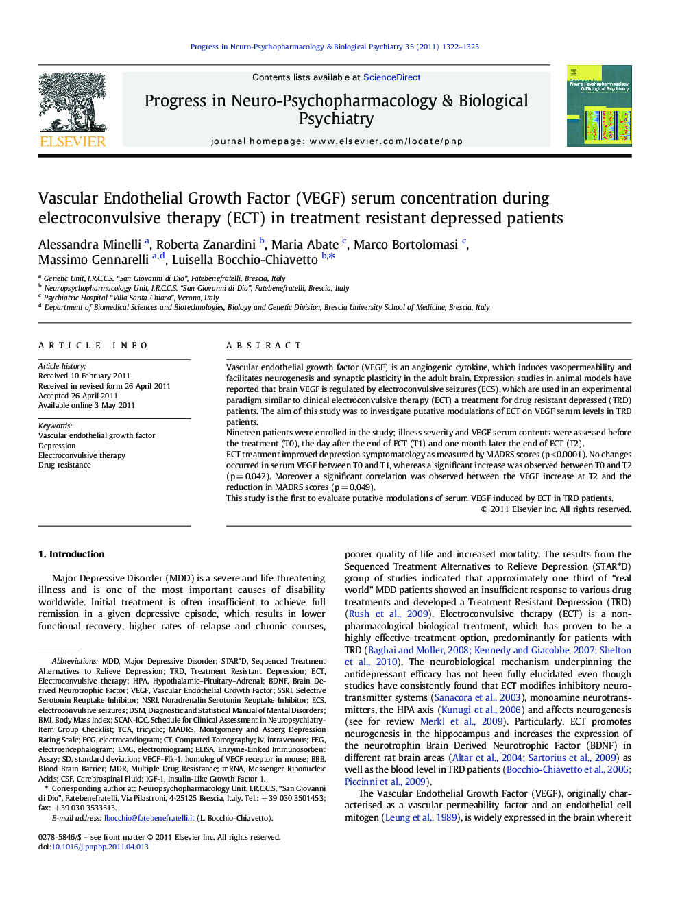 Vascular Endothelial Growth Factor (VEGF) serum concentration during electroconvulsive therapy (ECT) in treatment resistant depressed patients