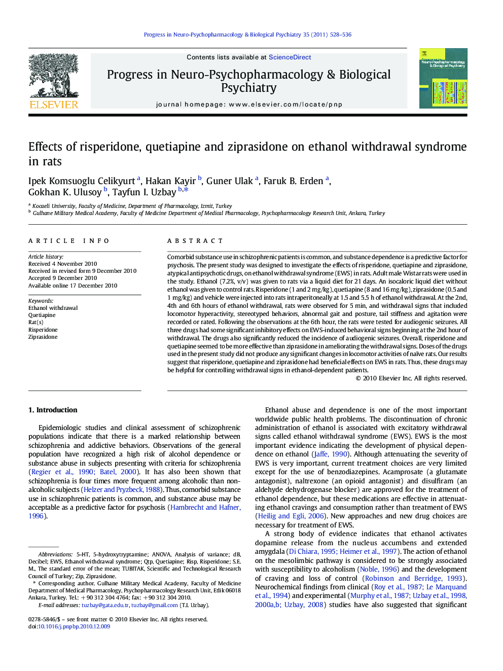 Effects of risperidone, quetiapine and ziprasidone on ethanol withdrawal syndrome in rats