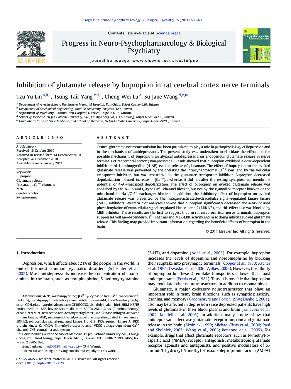 Inhibition of glutamate release by bupropion in rat cerebral cortex nerve terminals