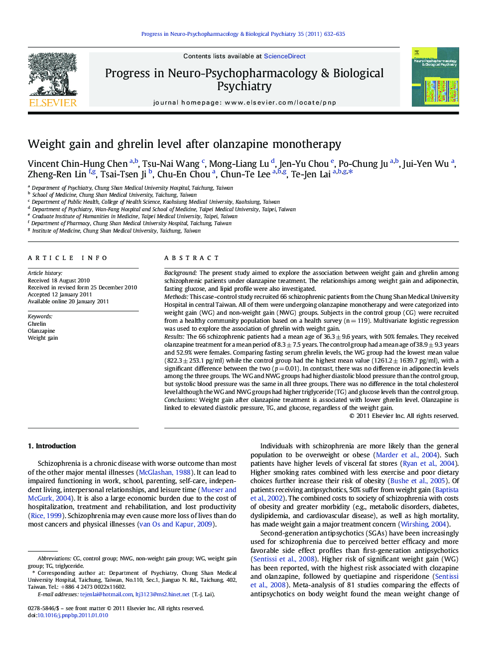 Weight gain and ghrelin level after olanzapine monotherapy